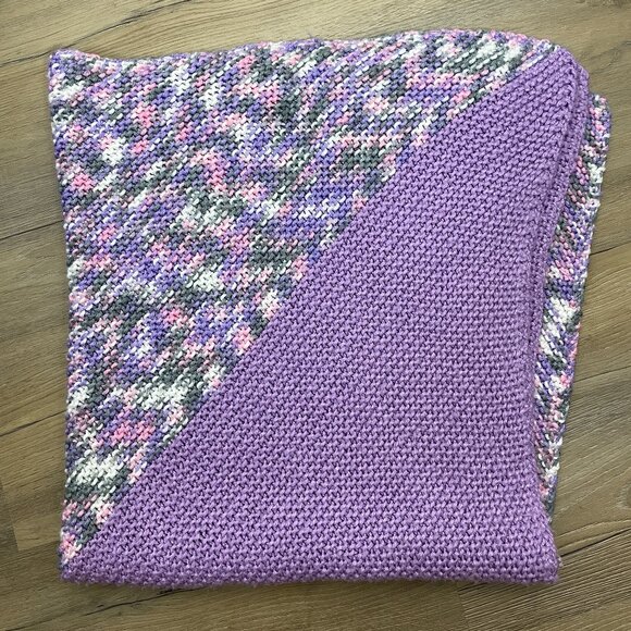 Hand Knit Crochet Blanket Throw Afghan 43” Square Project Linus Purple Baby - Picture 1 of 3